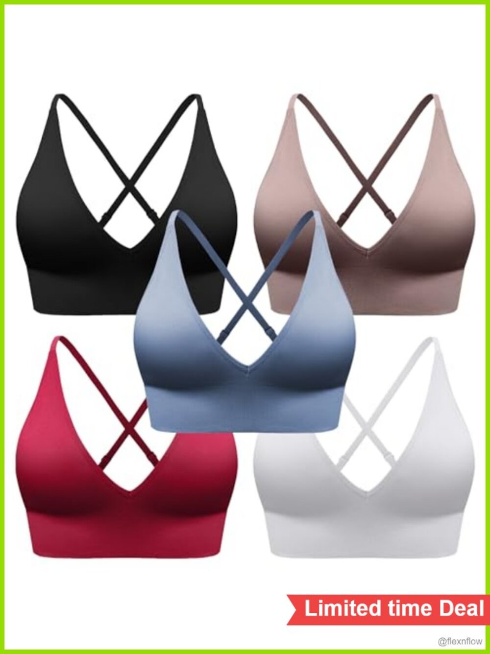 Women's Seamless V Neck Sports Bras Adjustable Wireless Padded Bralettes